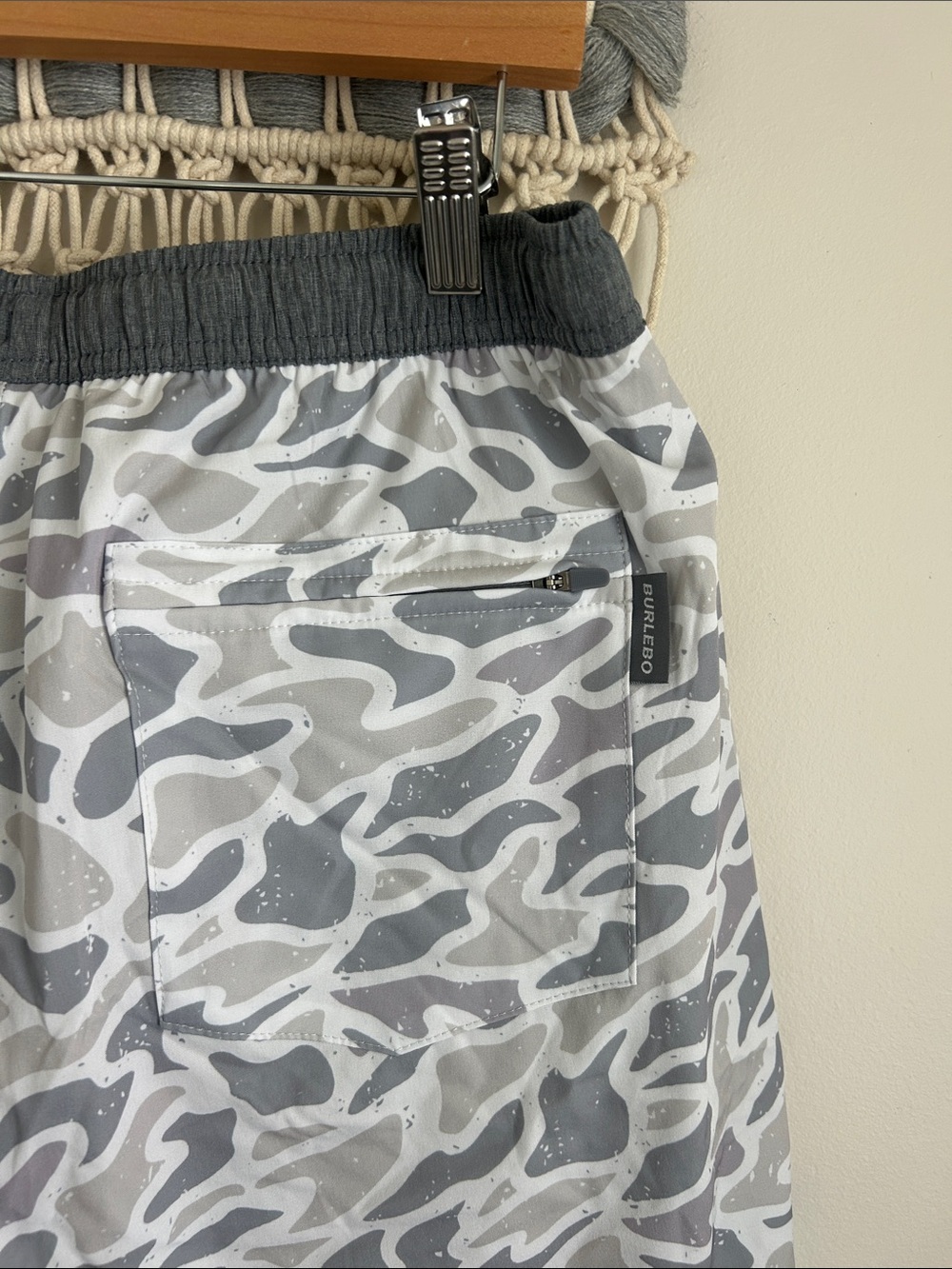 BURLEBO Gray and White Camo Swim/Active Shorts - Picture 6 of 10